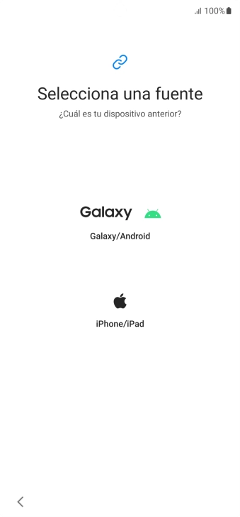 Pulsa el ajuste deseado y sigue las instrucciones de la pantalla para transferir el contenido del otro teléfono.