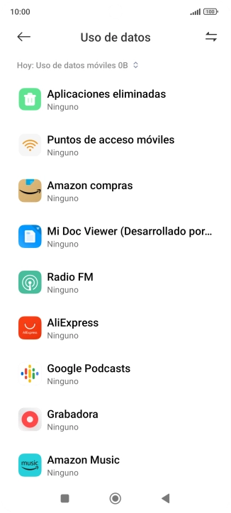 El consumo de datos por cada aplicación aparece bajo el nombre de la aplicación.