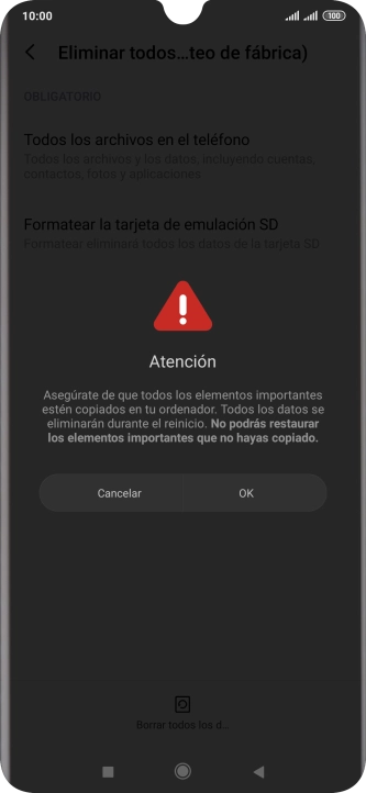 Pulsa OK. Espera unos instantes mientras el teléfono restablece la configuración predeterminada. Sigue las indicaciones de la pantalla para configurar el teléfono y dejarlo listo para su uso.