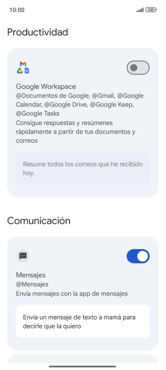 Pulsa el indicador junto a la extensión deseada para activar la función.