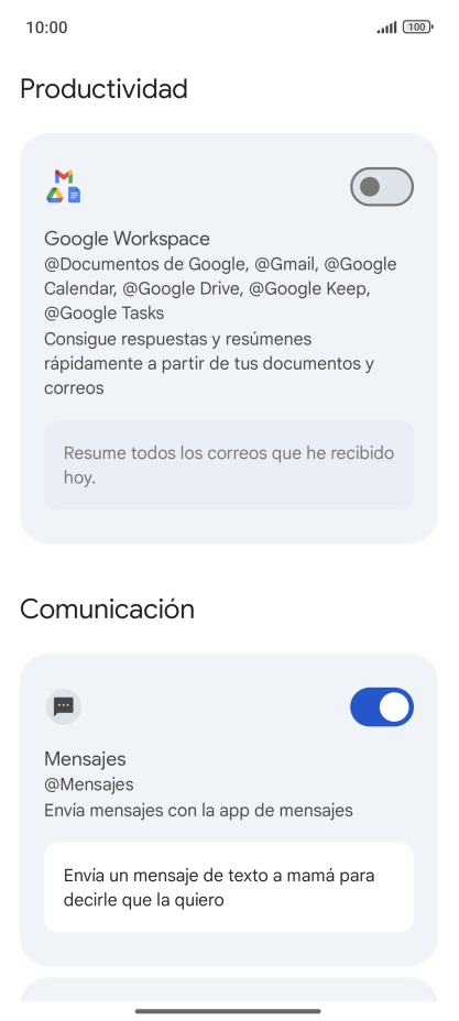 Pulsa el indicador junto a la extensión deseada para activar la función.