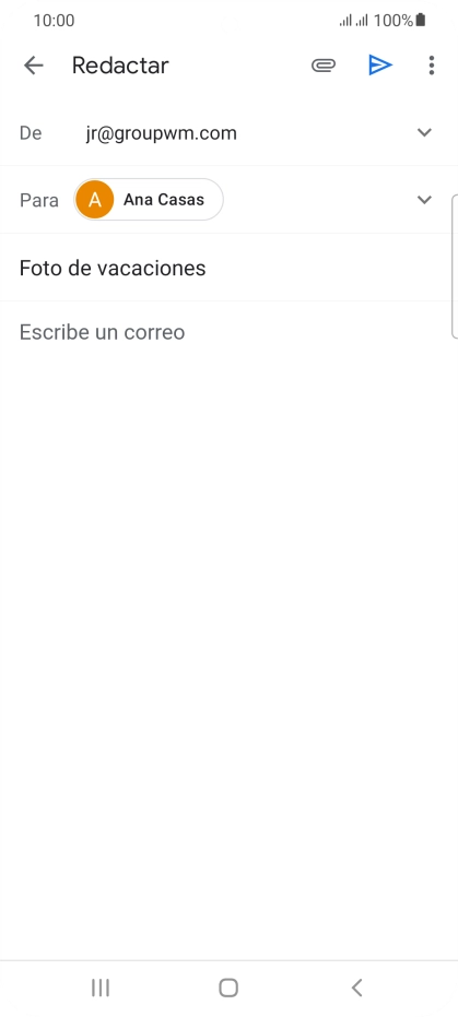 Pulsa en el campo de escritura  y escribe el texto del correo electrónico.