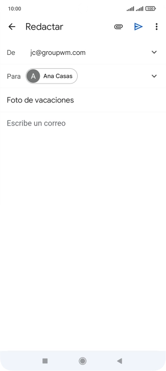 Pulsa en el campo de escritura  y escribe el texto del correo electrónico.