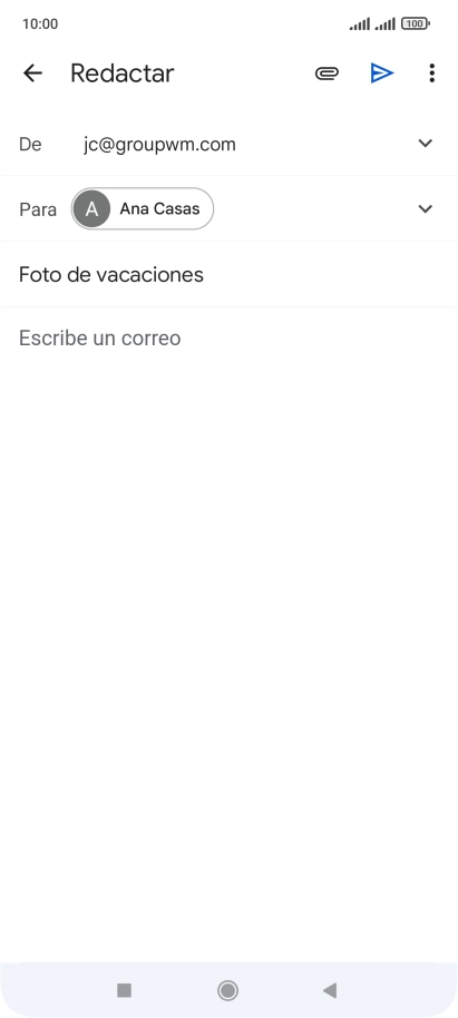 Pulsa en el campo de escritura  y escribe el texto del correo electrónico.