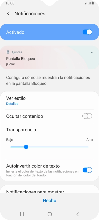 Pulsa los ajustes deseados para activarlos o desactivarlos.