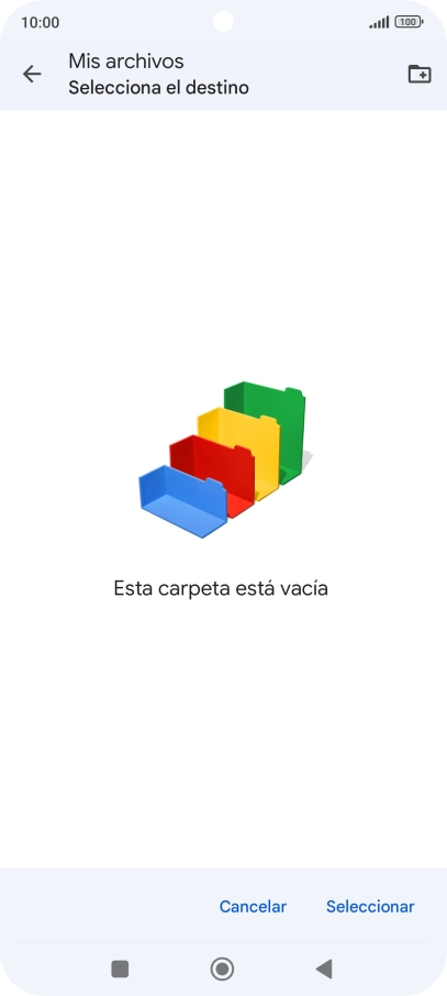 Si deseas crear una nueva carpeta, pulsa el icono de nueva carpeta y sigue las indicaciones de la pantalla para crearla.