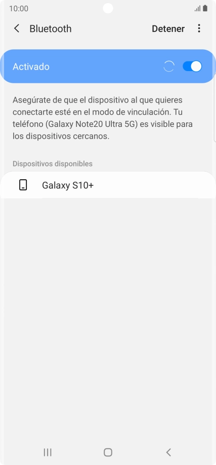 Pulsa el dispositivo Bluetooth deseado y sigue las indicaciones de la pantalla para vincular el dispositivo al teléfono.