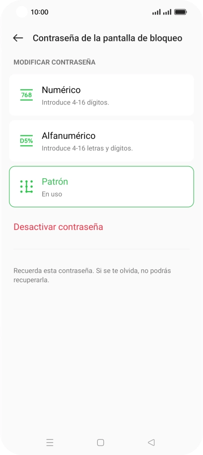 Pulsa Desactivar contraseña.