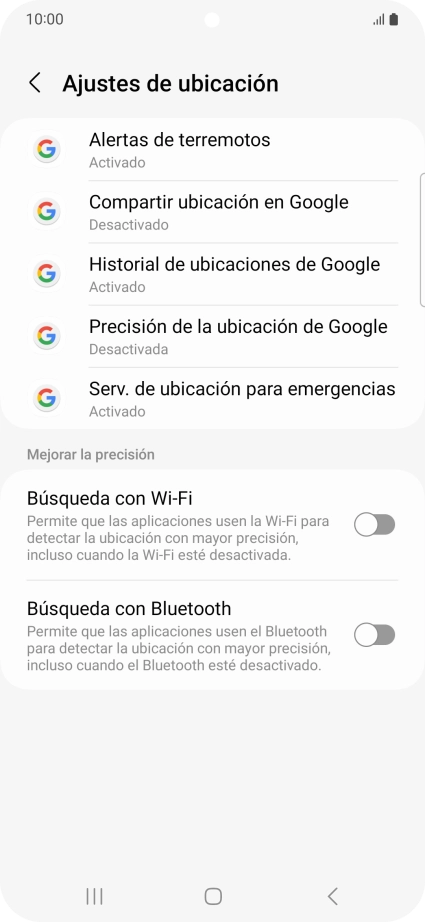 Pulsa Precisión de la ubicación de Google.