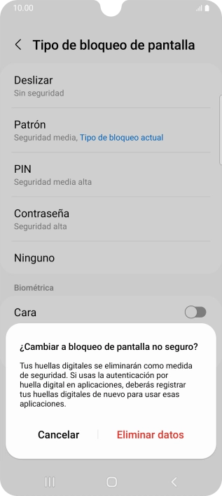 Pulsa Eliminar datos.