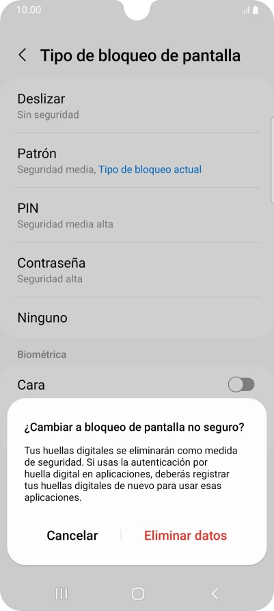 Pulsa Eliminar datos.