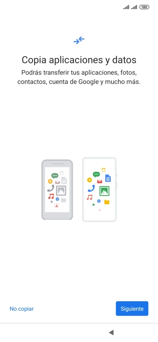 Puedes transferir el contenido de otro teléfono cuando activas tu teléfono por primera vez y cuando lo has restablecido. Cuando aparezca en la pantalla del teléfono esta imagen, ya está listo para la transmisión del contenido del otro teléfono.