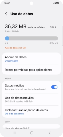 El consumo total de datos se visualiza ahora en la pantalla.