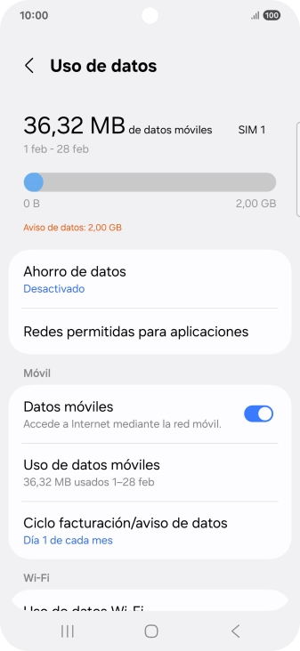 El consumo total de datos se visualiza ahora en la pantalla.