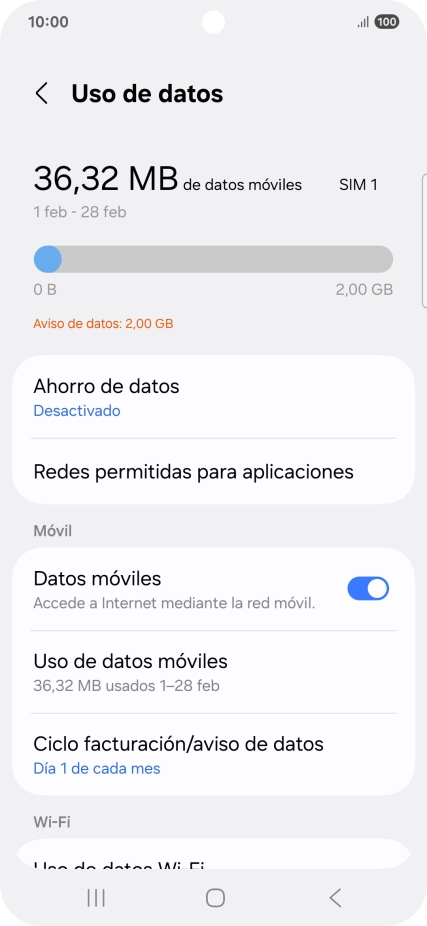 El consumo total de datos se visualiza ahora en la pantalla.