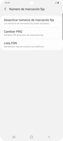 Pulsa Desactivar números de marcación fija.