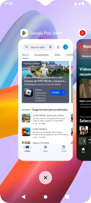 Para cerrar una sola aplicación en ejecución, desliza el dedo hacia arriba sobre la aplicación deseada.