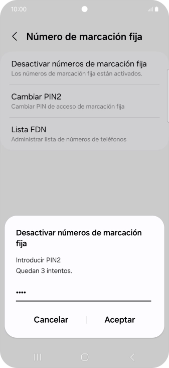 Introduce el código PIN2 y pulsa Aceptar.