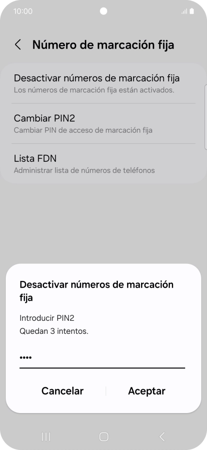 Introduce el código PIN2 y pulsa Aceptar.