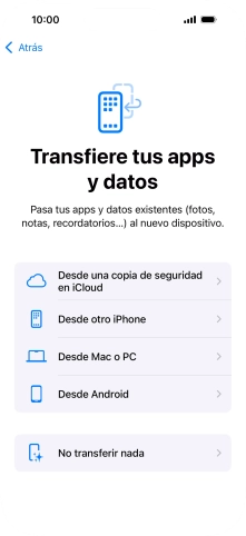 Pulsa No transferir nada y sigue las indicaciones de la pantalla para finalizar la activación del teléfono.