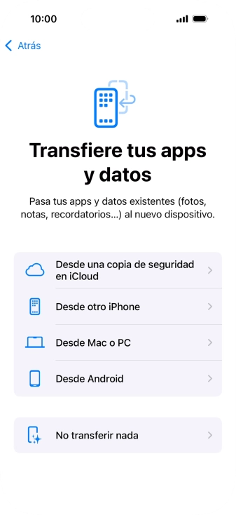 Pulsa No transferir nada y sigue las indicaciones de la pantalla para finalizar la activación del teléfono.