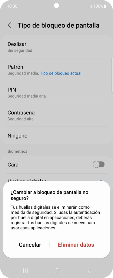 Pulsa Eliminar datos.