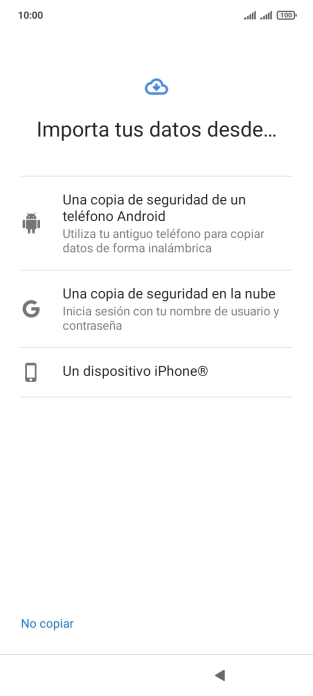 Pulsa la opción deseada y sigue las indicaciones de la pantalla para transferir contenido desde el otro teléfono y finalizar la activación de tu teléfono.