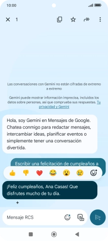 Pulsa la propuesta de texto de Gemini durante unos instantes. Sigue las indicaciones de la pantalla para utilizar el texto propuesto.