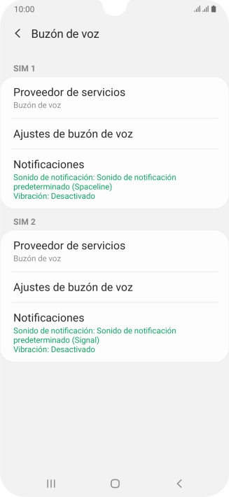 Pulsa Ajustes de buzón de voz bajo la tarjeta SIM deseada.