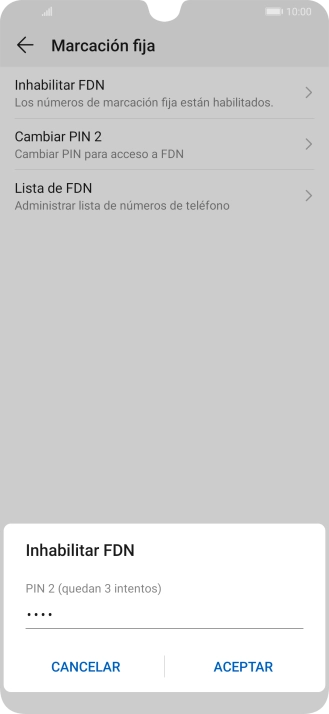 Introduce el código PIN2 y pulsa ACEPTAR.