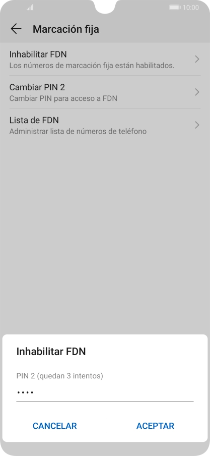 Introduce el código PIN2 y pulsa ACEPTAR.