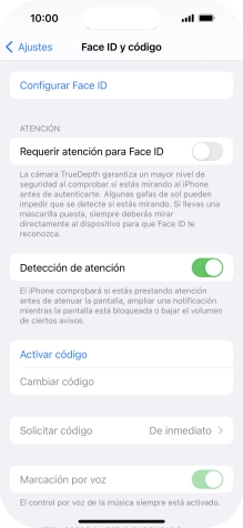 Pulsa Activar código e introduce un código de seguridad de libre elección dos veces seguidas.