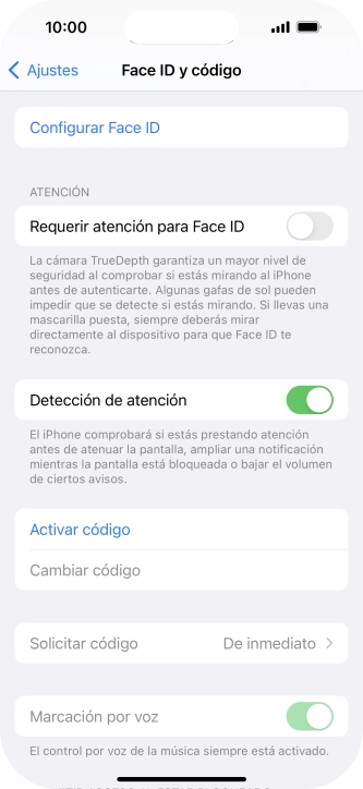 Pulsa Activar código e introduce un código de seguridad de libre elección dos veces seguidas.
