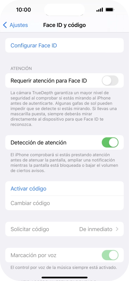 Pulsa Activar código e introduce un código de seguridad de libre elección dos veces seguidas.