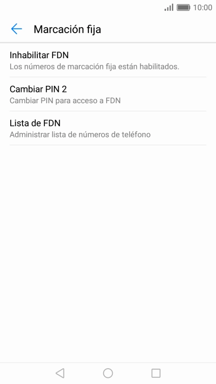 Pulsa Inhabilitar FDN para desactivar la marcación fija.