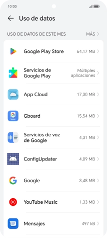 Y el consumo de datos de cada aplicación aparece junto a ellas.