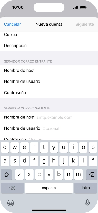 Pulsa Nombre de host e introduce smtp.vodafone.es.