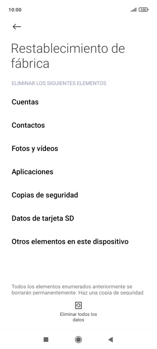 Pulsa Eliminar todos los datos.