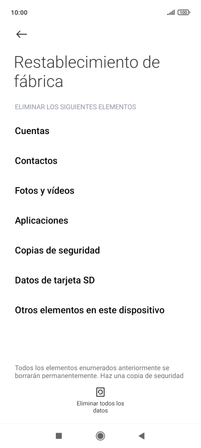 Pulsa Eliminar todos los datos.