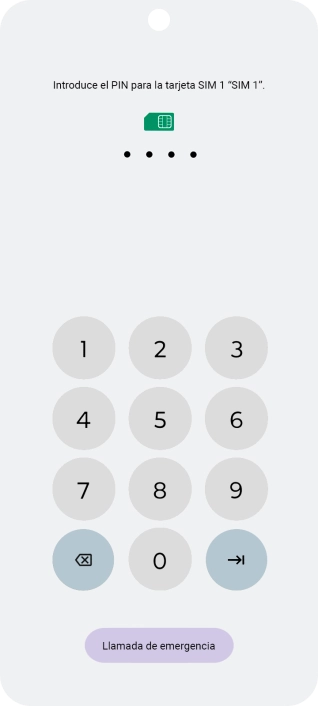 Si tu tarjeta SIM está bloqueada, introduce el código PIN y pulsa la flecha hacia la derecha.