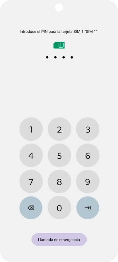 Si tu tarjeta SIM está bloqueada, introduce el código PIN y pulsa la flecha hacia la derecha.