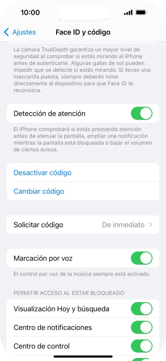 Pulsa Desactivar código e introduce el código de seguridad.