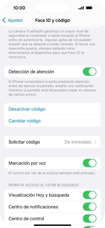 Pulsa Desactivar código e introduce el código de seguridad.