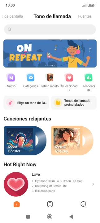 Si deseas seleccionar un timbre de llamada que no sea un timbre de llamada predeterminado, pulsa Elige un tono de ll... y sigue las indicaciones de la pantalla para seleccionar la melodía deseada.