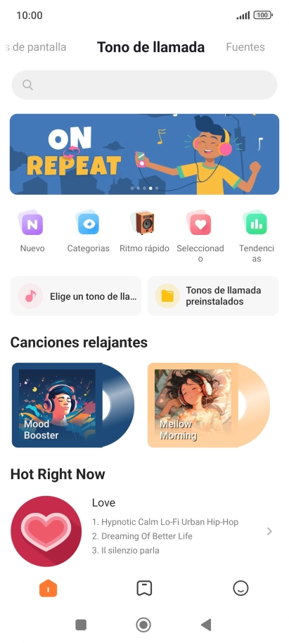 Si deseas seleccionar un timbre de llamada que no sea un timbre de llamada predeterminado, pulsa Elige un tono de ll... y sigue las indicaciones de la pantalla para seleccionar la melodía deseada.