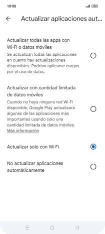 Para activar la actualización automática de apps utilizando la red móvil, pulsa Actualizar todas las apps con Wi-Fi o datos móviles.
