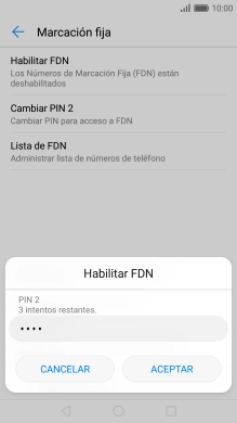 Introduce el código PIN2 y pulsa ACEPTAR.
