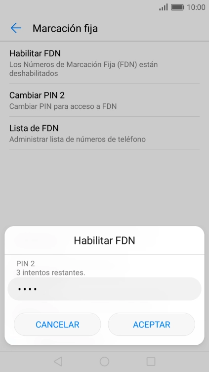 Introduce el código PIN2 y pulsa ACEPTAR.