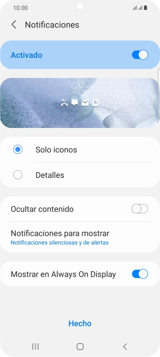 Pulsa los ajustes deseados para activarlos o desactivarlos.