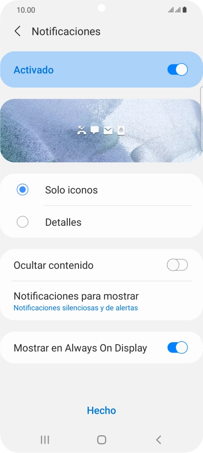 Pulsa los ajustes deseados para activarlos o desactivarlos.